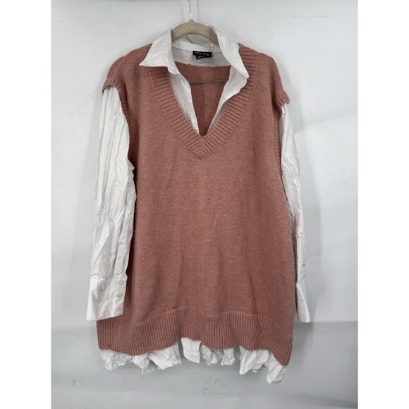 City Chic Dresses & Skirts - City Chic Contrast Collared Sweater Women Plus Size 18 Pink White College Preppy